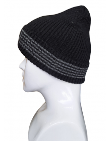 Pure Wool Cap Self Design With Border Stripes black